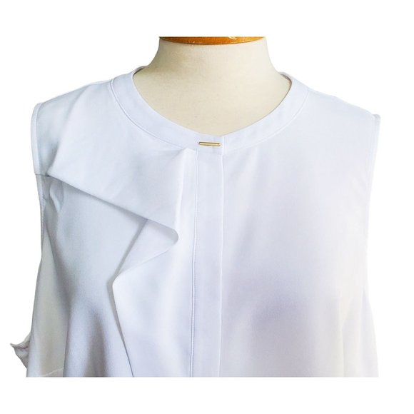 Elizabeth & Clarke NW0T Flounce Sleeveless Blouse Top White Stain Tech Sz 18W - Picture 2 of 9